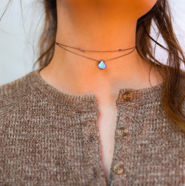 ASTER Purple Iridescent Drop Layered Choker Necklace