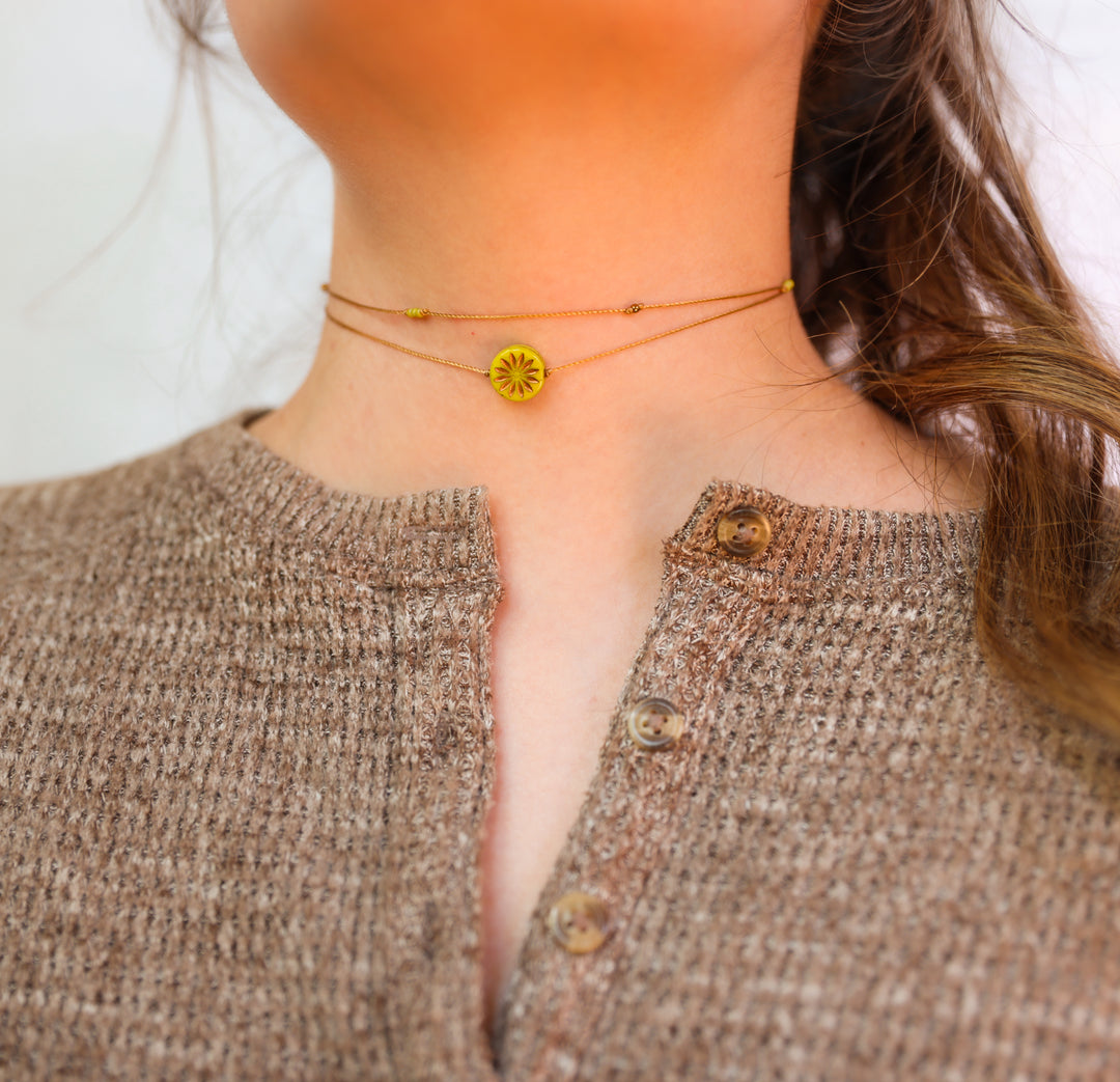 MEADOW Green Flower Coin Layered Necklace