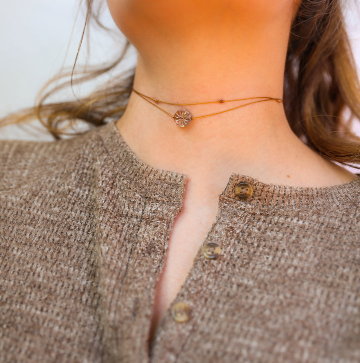 ROSIE Pink Flower Coin Layered Choker Necklace