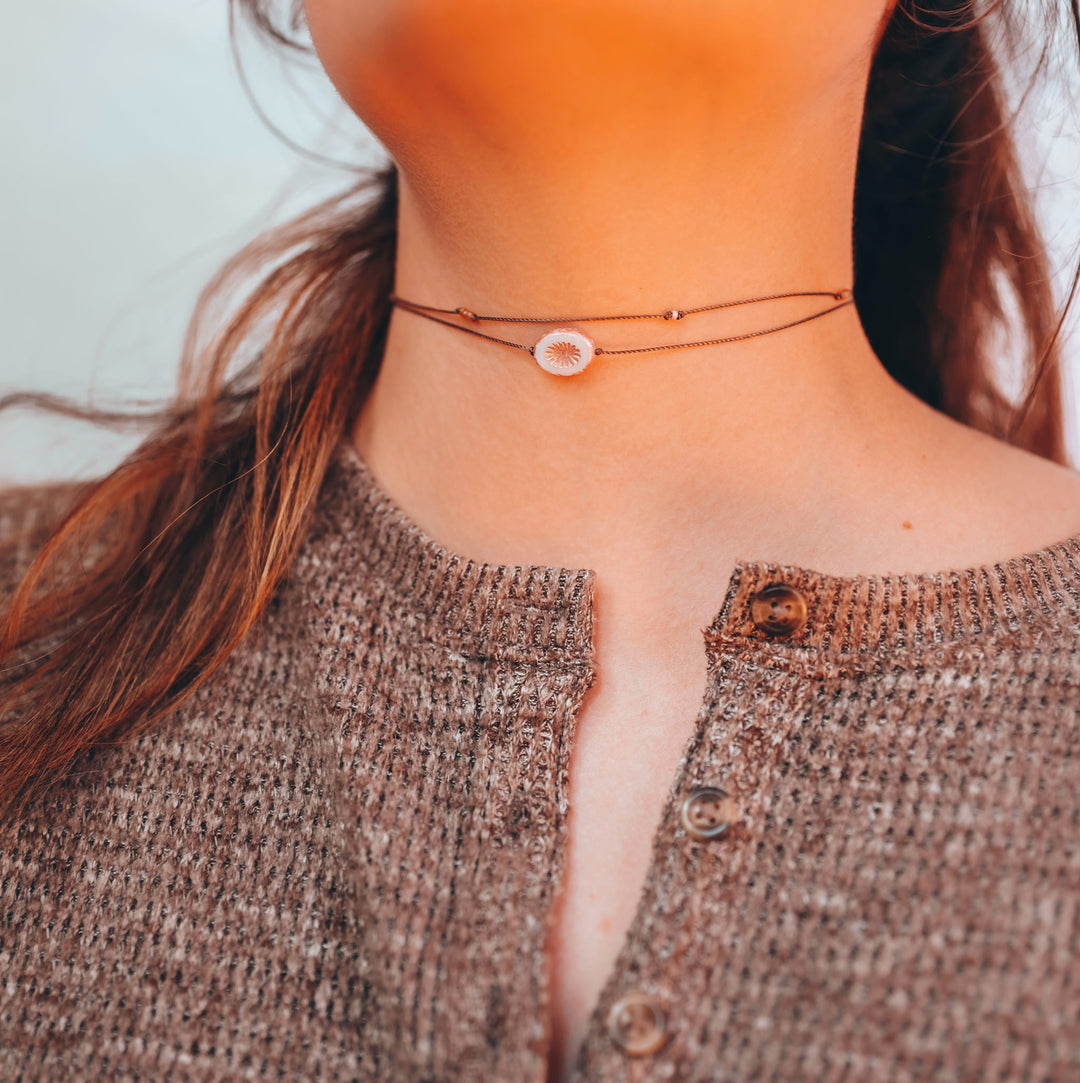 TATUM Pink Vintage Flower Coin Layered Necklace