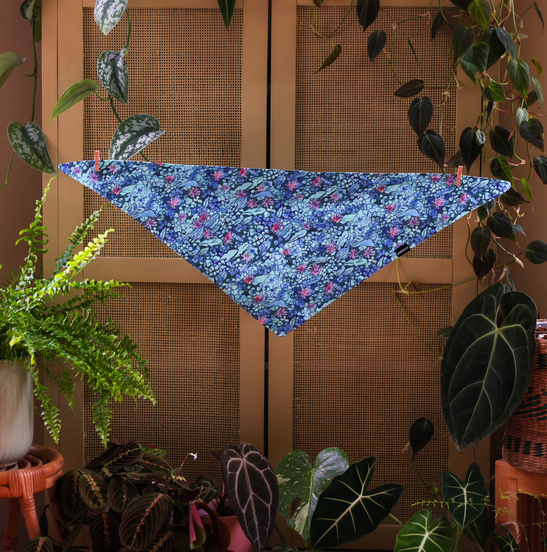 Blue Watercolor Floral Dog Bandana