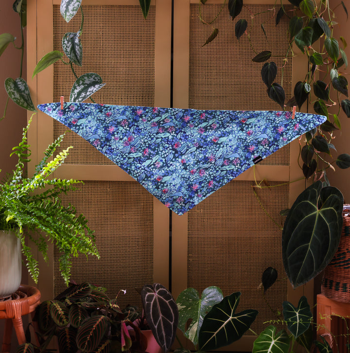 Blue Watercolor Floral Dog Bandana