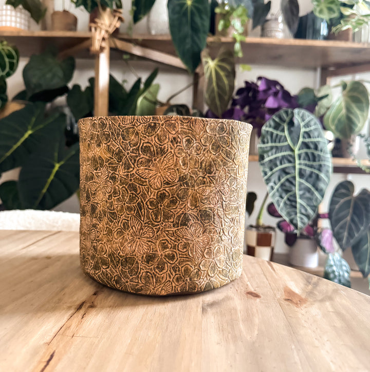 Rustic Flowers & Butterflies Cork Planter Cover Pot