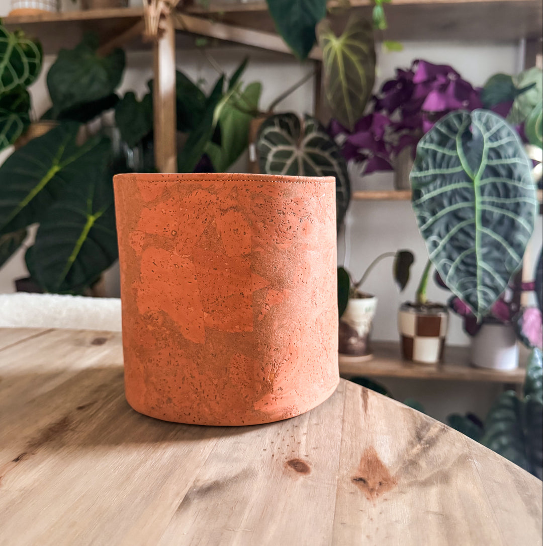 Retro Muted Orange Cork Planter Cover Pot