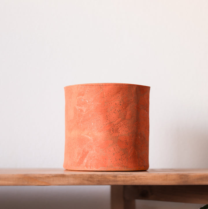Retro Muted Orange Cork Planter Cover Pot