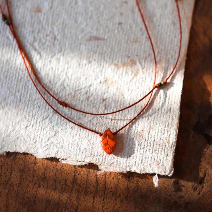 Layered Rustic Red Leaf Necklace