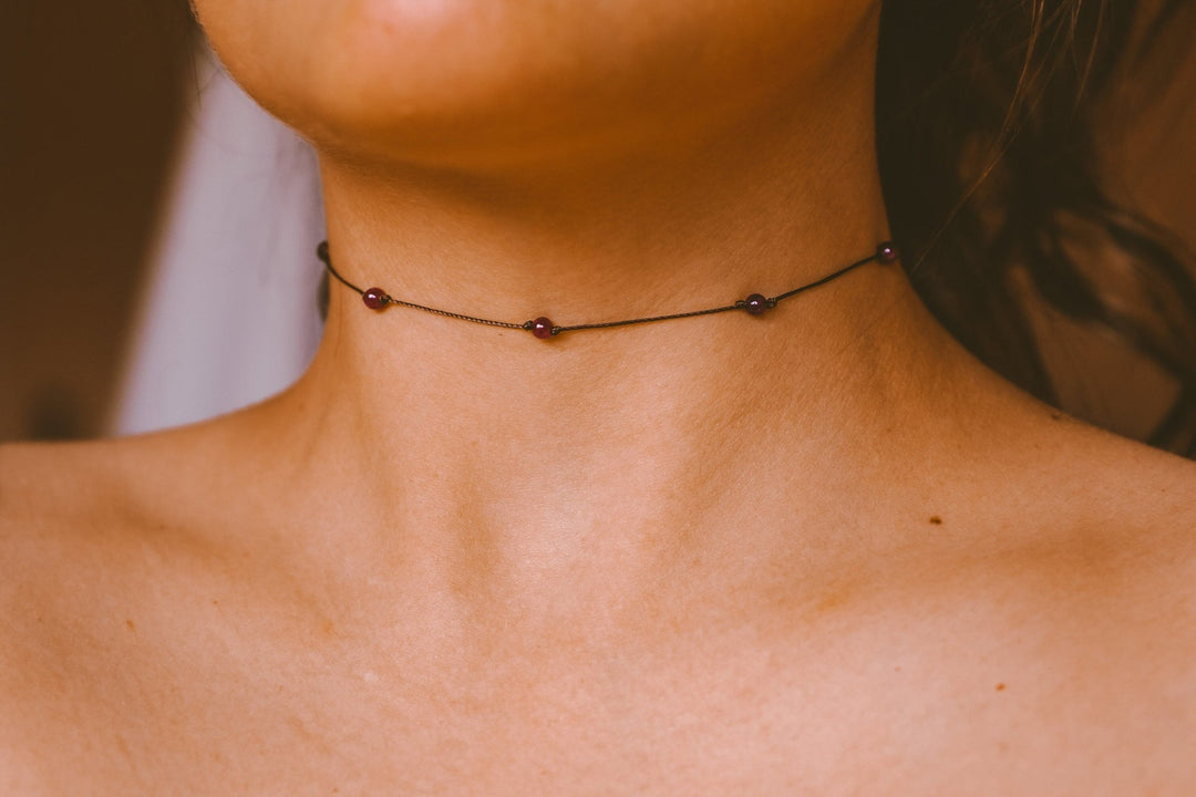 Beaded Garnet Choker Necklace - SAME SUN CO