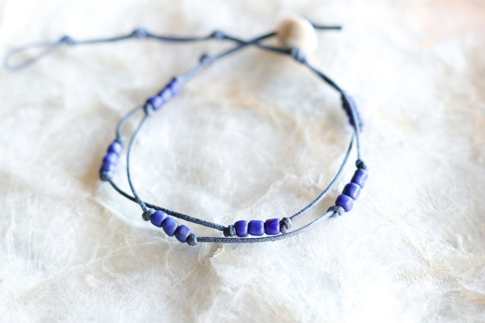 Blue African Beaded Anklet - SAME SUN CO