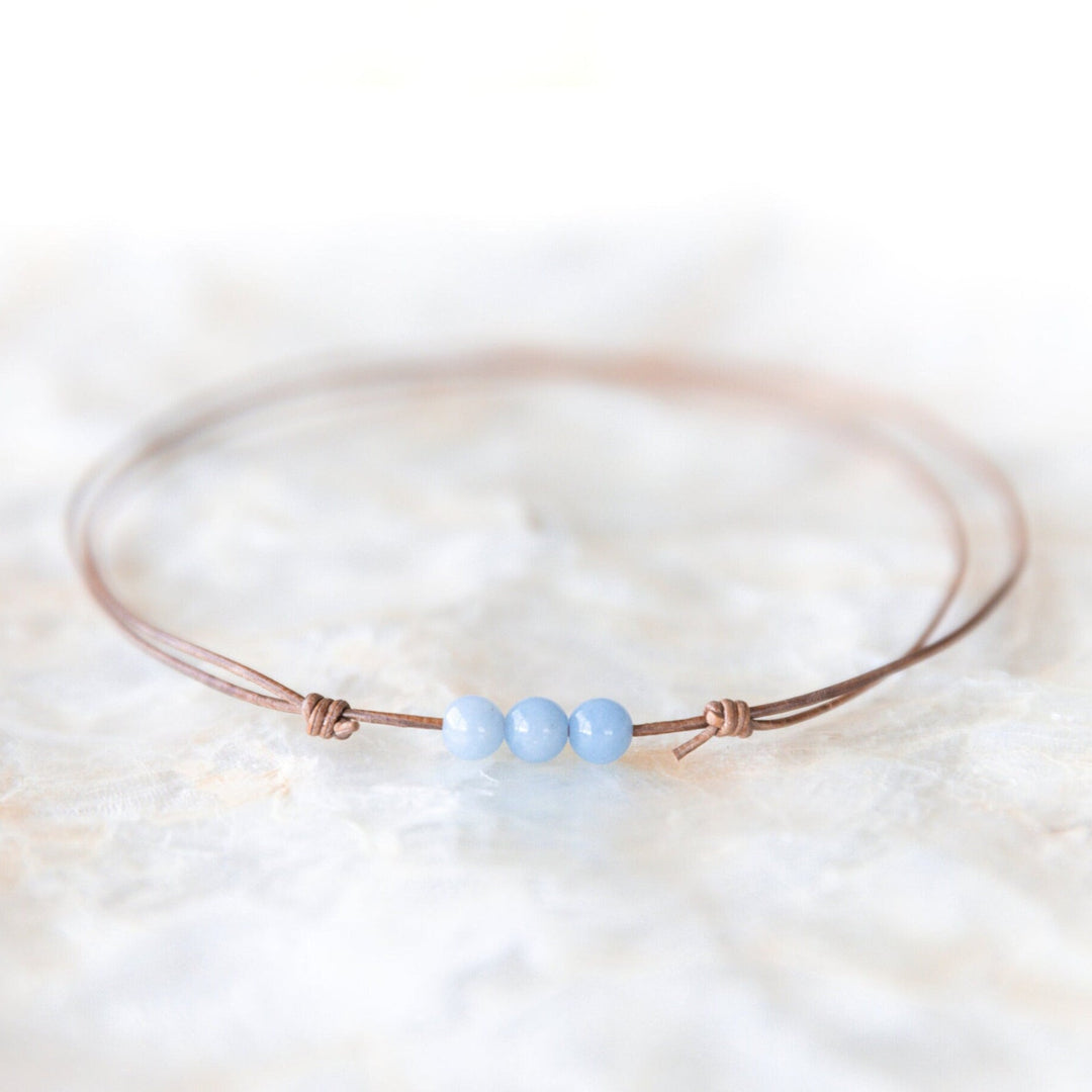 Blue Angelite Leather Choker - SAME SUN CO