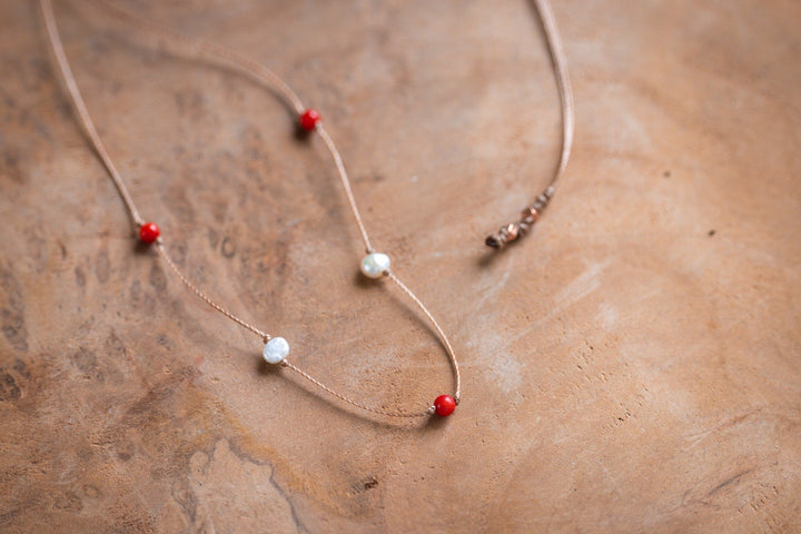 Coral Pearl Choker Necklace - SAME SUN CO