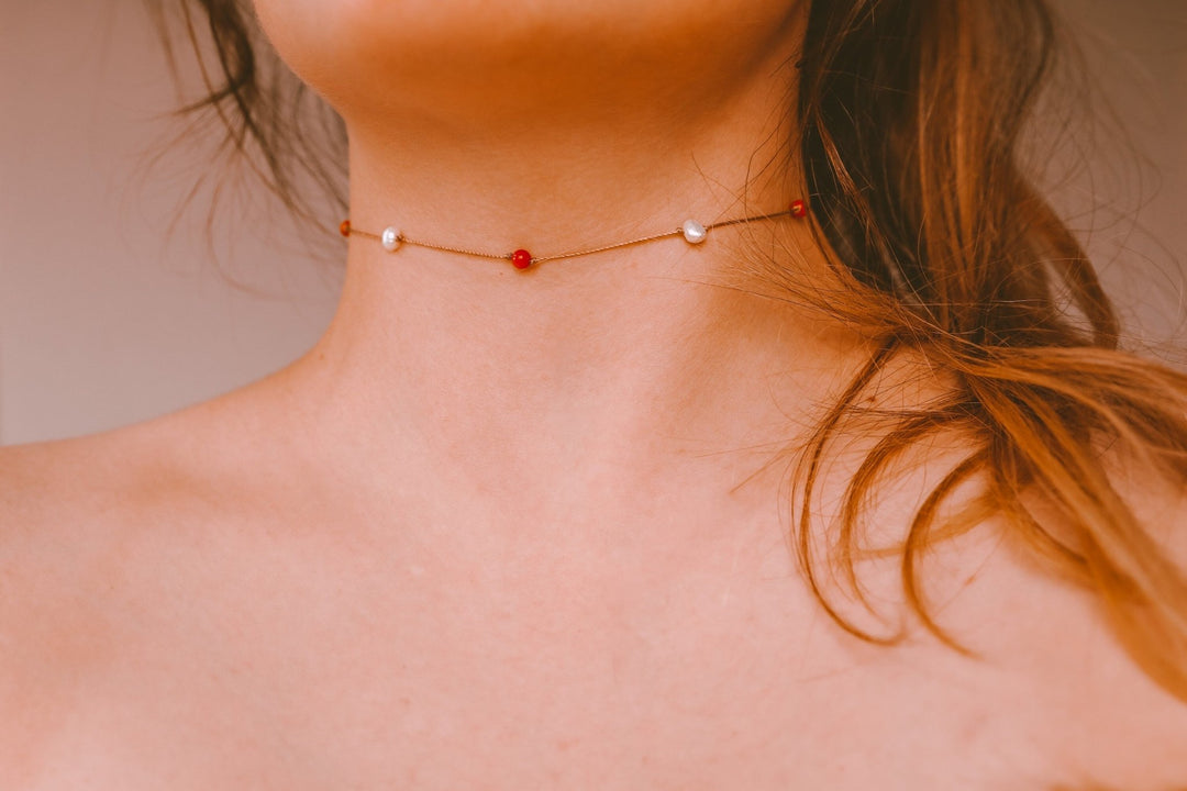 Coral Pearl Choker Necklace - SAME SUN CO