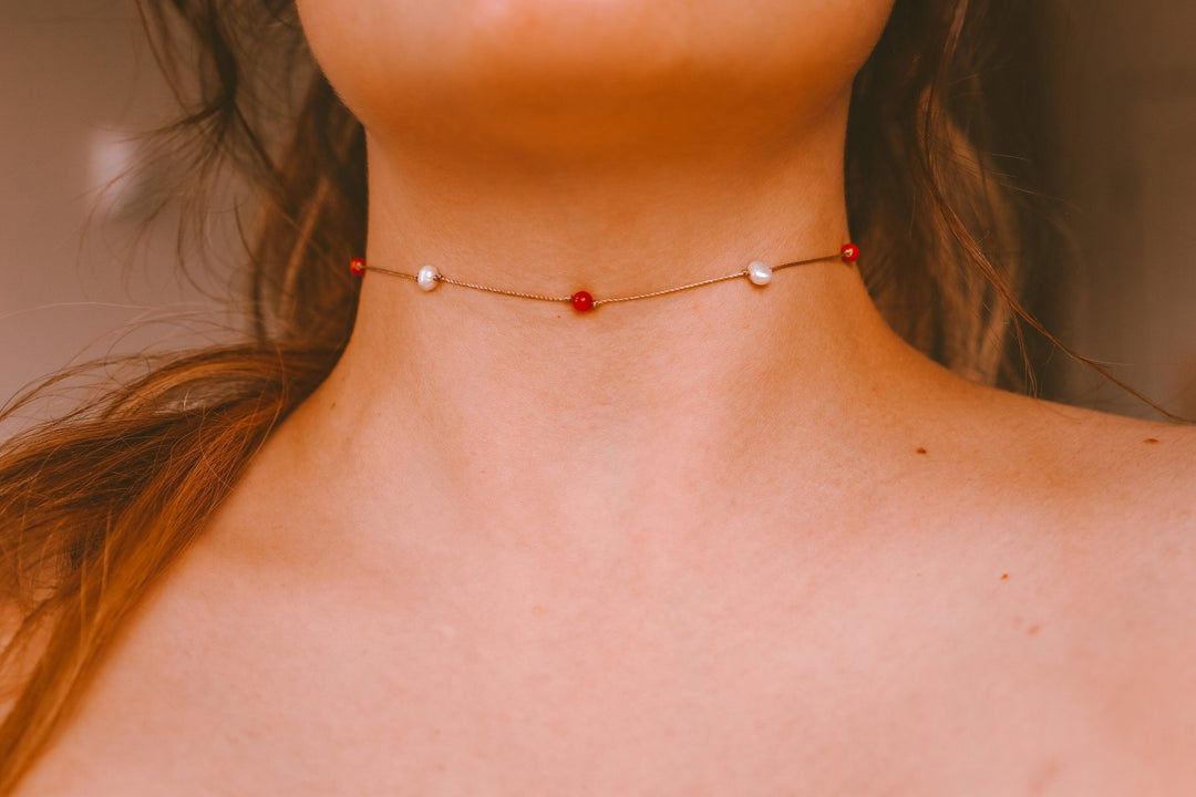 Coral Pearl Choker Necklace - SAME SUN CO