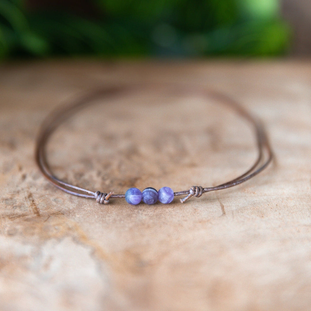 Dainty Leather Amethyst Necklace - SAME SUN CO