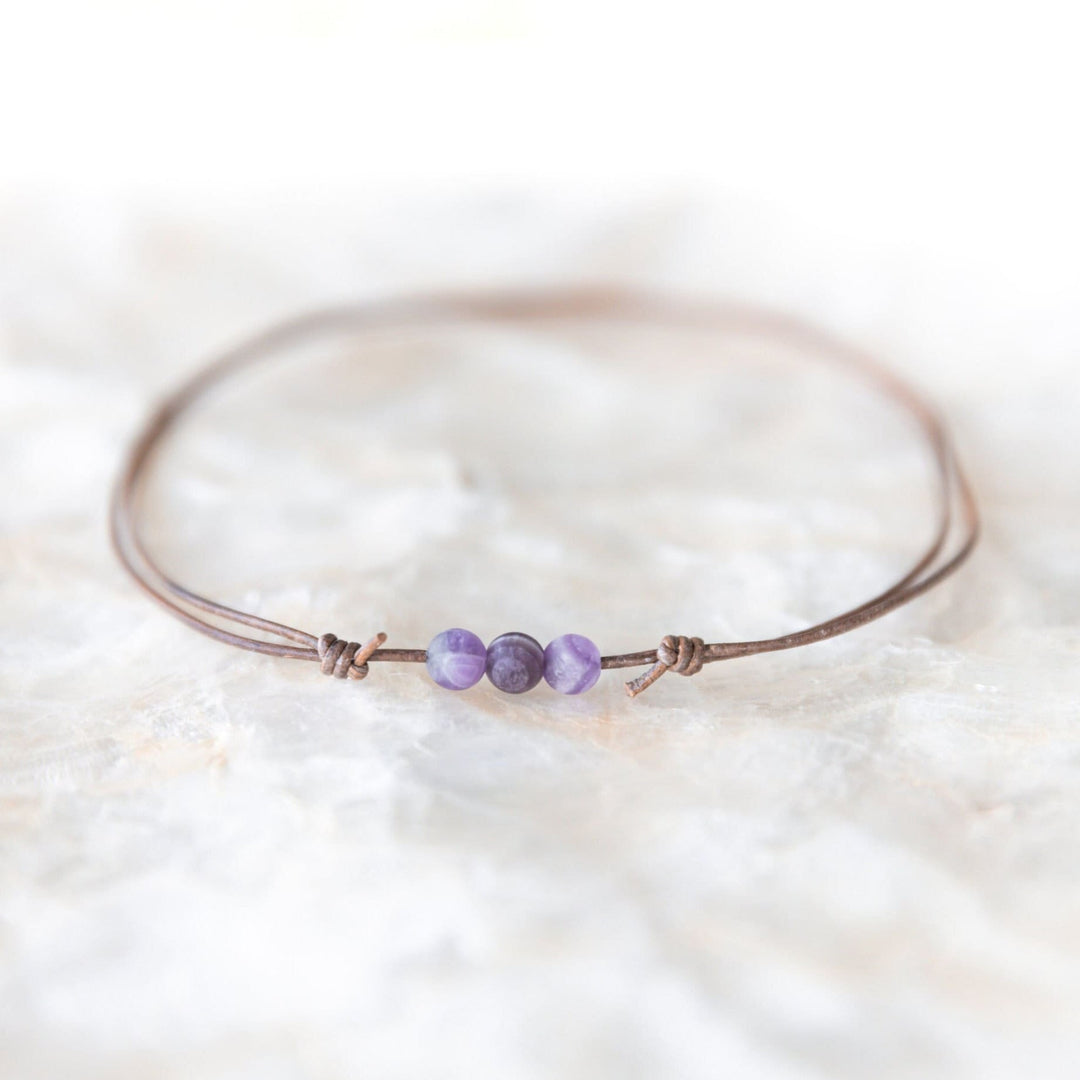 Dainty Leather Amethyst Necklace - SAME SUN CO