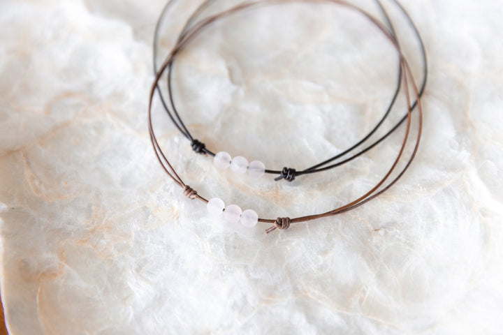 Leather Rose Quartz Necklace - SAME SUN CO