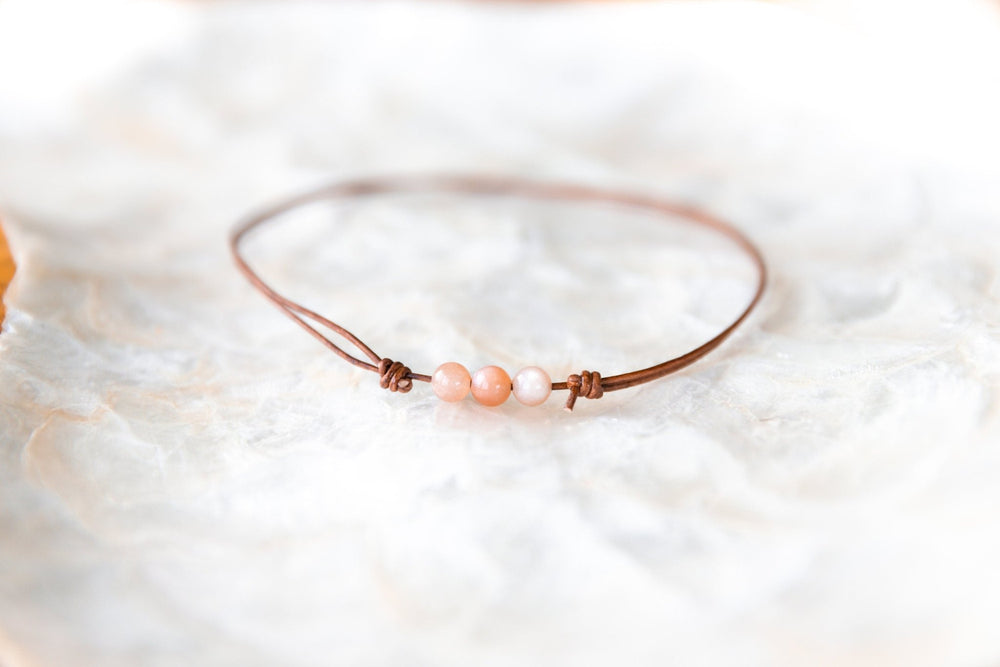 Peach Moonstone Leather Necklace - SAME SUN CO