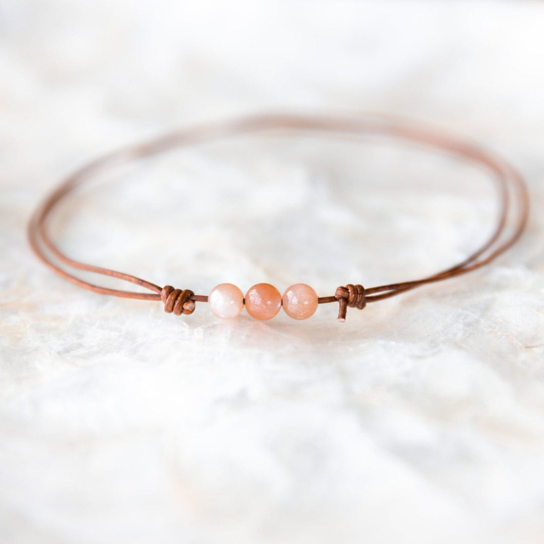 Peach Moonstone Leather Necklace - SAME SUN CO