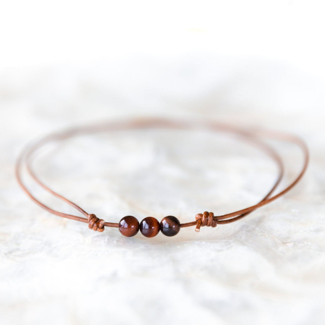 Red Tigers Eye Leather Necklace - SAME SUN CO